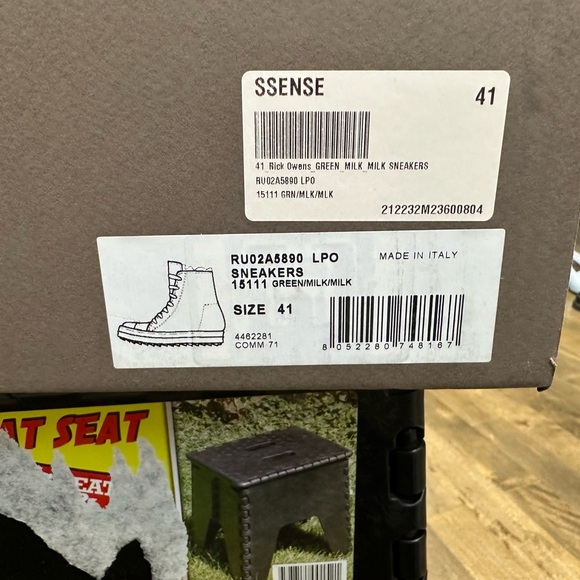 RICK OWENS Green Calfskin High Sneakers - Picture 3 of 10